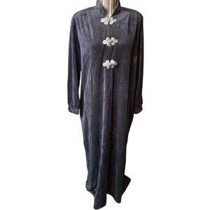 Vintage Ruth Norman Robe Medium Velvet Charcoal Grey Silver Embellished Buttons